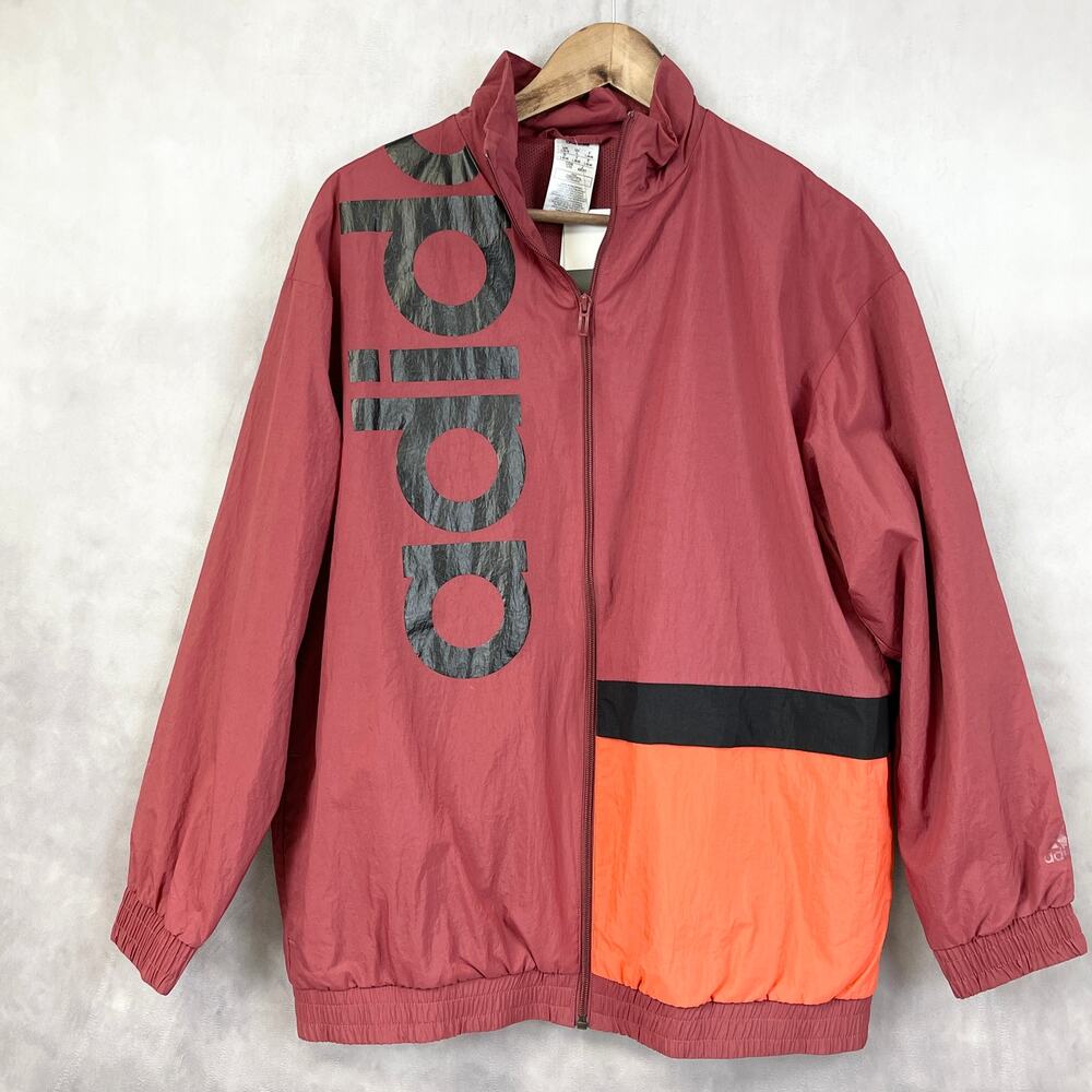Adidas‎ Women Jacket Large Red Track Top Windbreaker Y2K Streetwear Retro Sporty